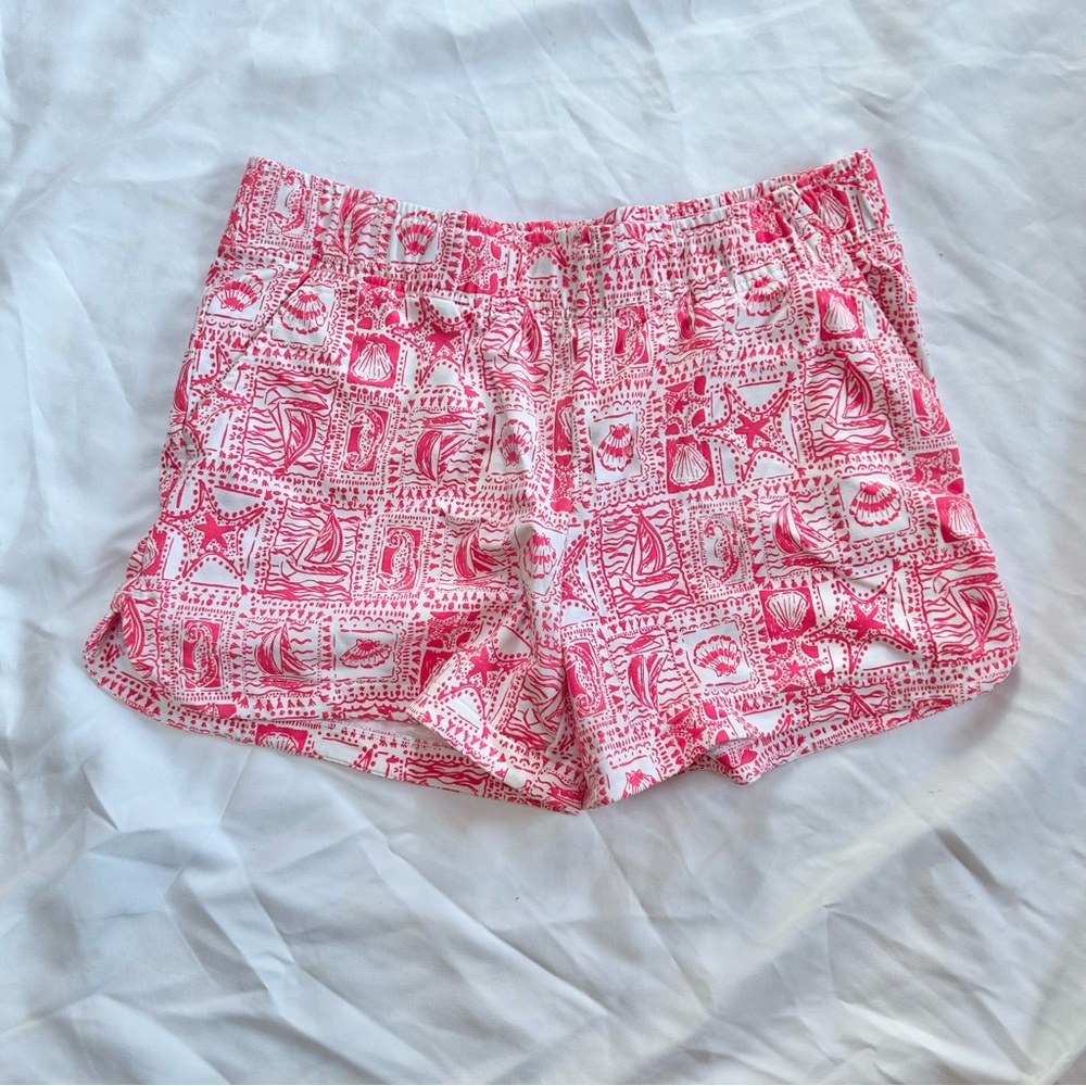 Lilly Pulitzer Kylar Knit Shorts Pull-on 5” Women’s Large Red Seaside Harbour